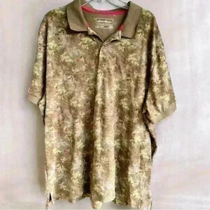 Eddie Bauer Classic Field Pro Short Sleeve Polo Shirt Mens 2XL Green Floral